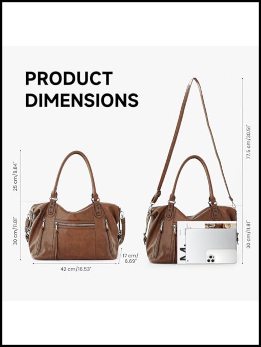 Women's Soft Faux Leather Tote Satchel Crossbody Bag Multi Pocket Hobo Handbag - Picture 4 of 6